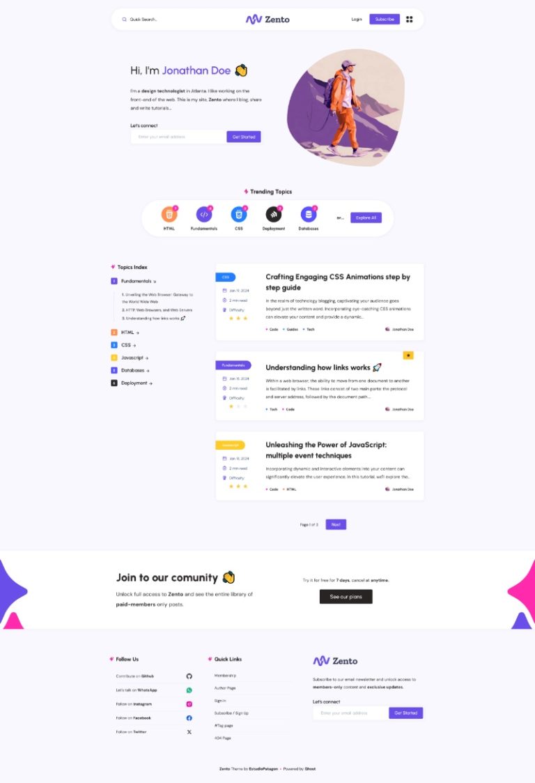 Classic Home - Zento Theme for Ghost