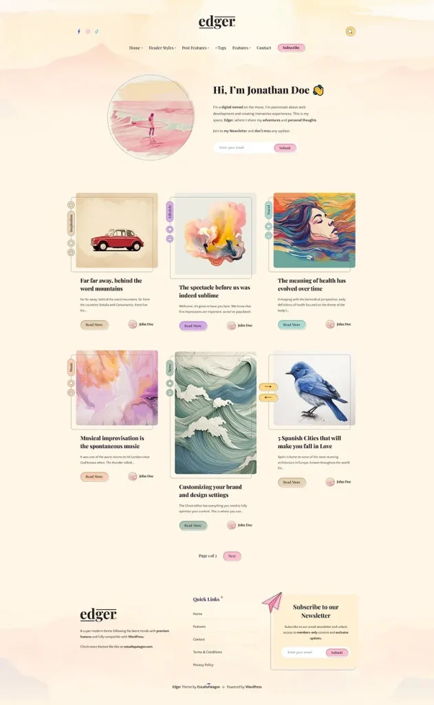 Latest theme: Edger by EstudioPatagon